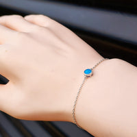 Solid 925 Sterling Silver & Created Opal 6mm Round Chain Bracelet
