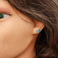 Solid 925 Sterling Silver & 8mm Created Opal Turtle Stud Earrings