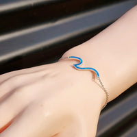 Solid 925 Sterling Silver & Created Opal Wave Chain Bracelet