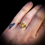 Solid 925 Sterling Silver & Natural Citrine Square Faceted Stone Ring