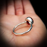 Rustic Handmade Solid 925 Sterling Silver & Natural Garnet Hammer Finish Ring