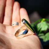 (R) Solid 925 Sterling Silver & Natural Greenstone Handmade Rectangle Ring