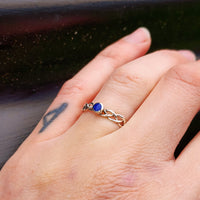 Solid 925 Oxidized Sterling Silver & Natural Lapis Lazuli Celtic Band Ring