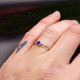 Solid 925 Oxidized Sterling Silver & Natural Lapis Lazuli Celtic Band Ring
