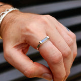 (T) Solid 925 Sterling Silver & Natural Labradorite Handmade Bar Ring