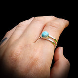 (Q) Solid 925 Sterling Silver & Natural Larimar Double Band Ring