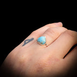 (Q) Solid 925 Sterling Silver & Natural Larimar Heart Ring