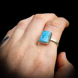 Solid 925 Sterling Silver & Natural Larimar Handmade Rectangle Ring