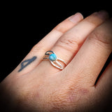 (Q) Solid 925 Sterling Silver & Natural Larimar Spiral Cage Ring