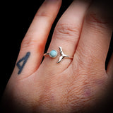 Adjustable Solid 925 Sterling Silver & Natural Larimar Whale Tail Ring