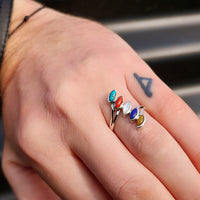 Solid 925 Sterling Silver & Natural Mixed Gemstone Leaf Ring