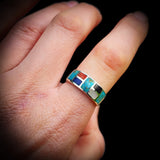 (T) Solid 925 Sterling Silver & Natural Mixed Gemstone Band Ring