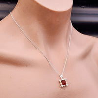 Solid 925 Sterling Silver & Boxed Natural Amber Pendant Necklace