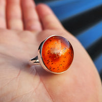 Solid 925 Sterling Silver & Natural Amber Round Solitaire Ring