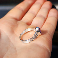 Solid 925 Sterling Silver & Natural Amethyst 3 Bar Cage Ring