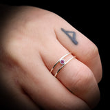 Solid 925 Sterling Silver & Natural Amethyst  Double Band Ring