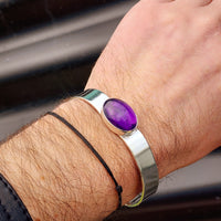 Solid 925 Sterling Silver & Natural Amethyst Oval Cuff Bracelet