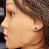 Solid 925 Sterling Silver & 5mm Natural Amethyst Round Claw Stud Earrings
