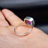 Solid 925 Sterling Silver & Natural Amethyst Square Handmade Ring
