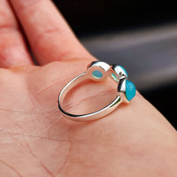 (R) Solid 925 Sterling Silver & Natural Aqua Chalcedony 3 Setting Ring