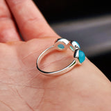 (R) Solid 925 Sterling Silver & Natural Aqua Chalcedony 3 Setting Ring