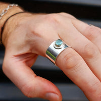 Rustic Handmade Solid 925 Sterling Silver & Natural Aquamarine Cuff Ring