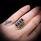Solid 925 Sterling Silver & Natural Black Onyx 4 Setting Cage Ring