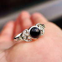 Solid 925 Sterling Silver & Natural Black Onyx Celtic Knot Ring
