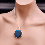 925 Sterling Silver & Natural Blue Labradorite Round Pendant Necklace