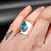 Rustic Handmade Solid 925 Sterling Silver & Natural Blue Topaz Cuff Ring