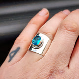 Rustic Handmade Solid 925 Sterling Silver & Natural Blue Topaz Cuff Ring