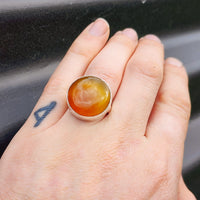 (R) Solid 925 Sterling Silver & Natural Carnelian Handmade Round Signet Ring