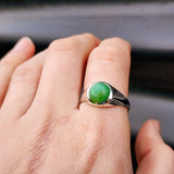 (Z) Solid 925 Sterling Silver & Natural Chrysoprase Large Signet Ring