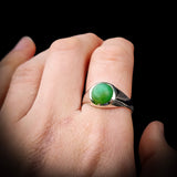(Z) Solid 925 Sterling Silver & Natural Chrysoprase Large Signet Ring
