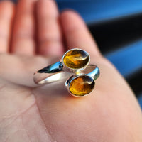 (T) Solid 925 Sterling Silver & Natural Citrine Double Setting Ring