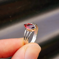 Solid 925 Sterling Silver & Natural Garnet 3 Bar Ring
