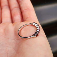 (R) Solid 925 Sterling Silver & Natural Garnet 7x Setting Band Ring