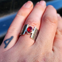 (R) Solid 925 Sterling Silver & Natural Garnet Cuff Ring