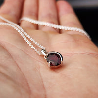 Solid 925 Sterling Silver & Natural Garnet Half Case Pendant Necklace