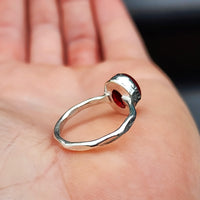 Rustic Handmade Solid 925 Sterling Silver & Natural Garnet Hammer Finish Ring