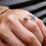 (R) Solid 925 Sterling Silver & Natural Garnet Handmade Rectangle Ring