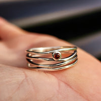 Solid 925 Sterling Silver & Natural Garnet Irregular Cage Ring