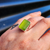 (R) Solid 925 Sterling Silver & Natural Green Calcite Rectangle Ring