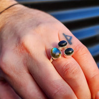 Solid 925 Sterling Silver & Natural Labradorite Cluster Ring