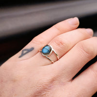 Solid 925 Sterling Silver & Natural Labradorite Double Band Ring
