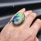 Solid 925 Sterling Silver & Natural Labradorite Handmade Oval Ring