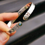 Solid 925 Sterling Silver & Natural Labradorite Rustic Handmade Hammer Finish Cuff Bracelet