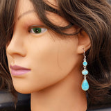 925 Sterling Silver & Natural Larimar 3x Setting Handmade Hanging Hook Earrings