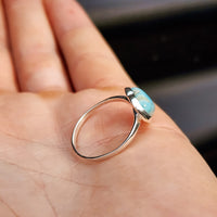 (Q) Solid 925 Sterling Silver & Natural Larimar Heart Ring