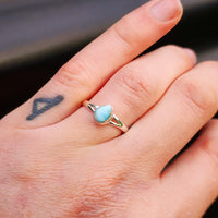 Solid 925 Sterling Silver & Natural Larimar Pear Ring